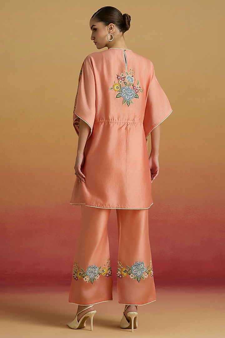 Apricot Chanderi Floral Embroidered Kaftan by Chandrima at Pernia's Pop Up Shop