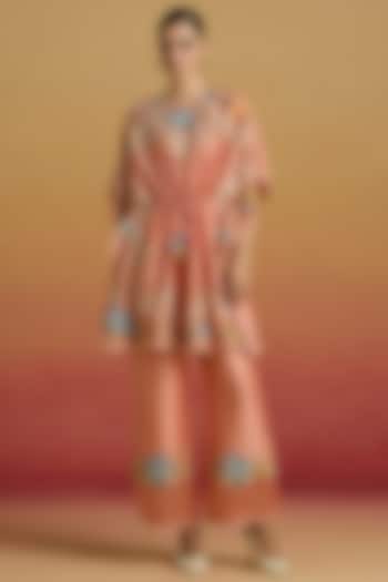 Apricot Chanderi Floral Embroidered Pants by Chandrima at Pernia's Pop Up Shop