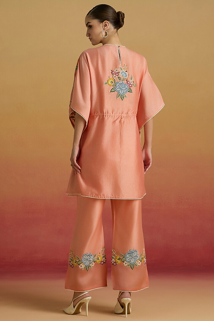 Apricot Chanderi Floral Embroidered Pants by Chandrima at Pernia's Pop Up Shop
