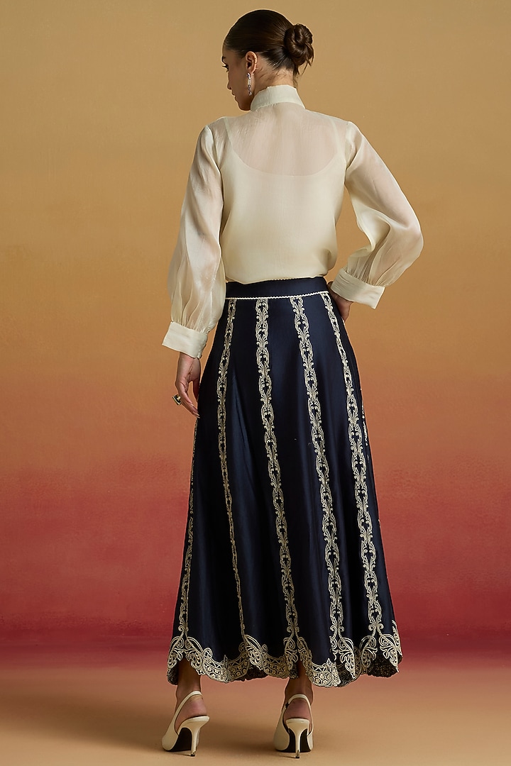 Ivory Silk Organza Cutwork Bib Layered Shirt by Chandrima at Pernia's Pop Up Shop