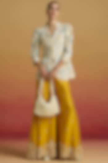 Yellow Chanderi Cutwork Sharara Pants by Chandrima at Pernia's Pop Up Shop