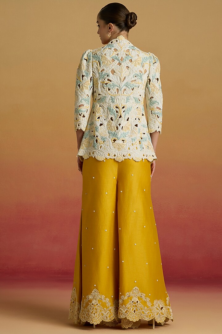 Yellow Chanderi Cutwork Sharara Pants by Chandrima at Pernia's Pop Up Shop
