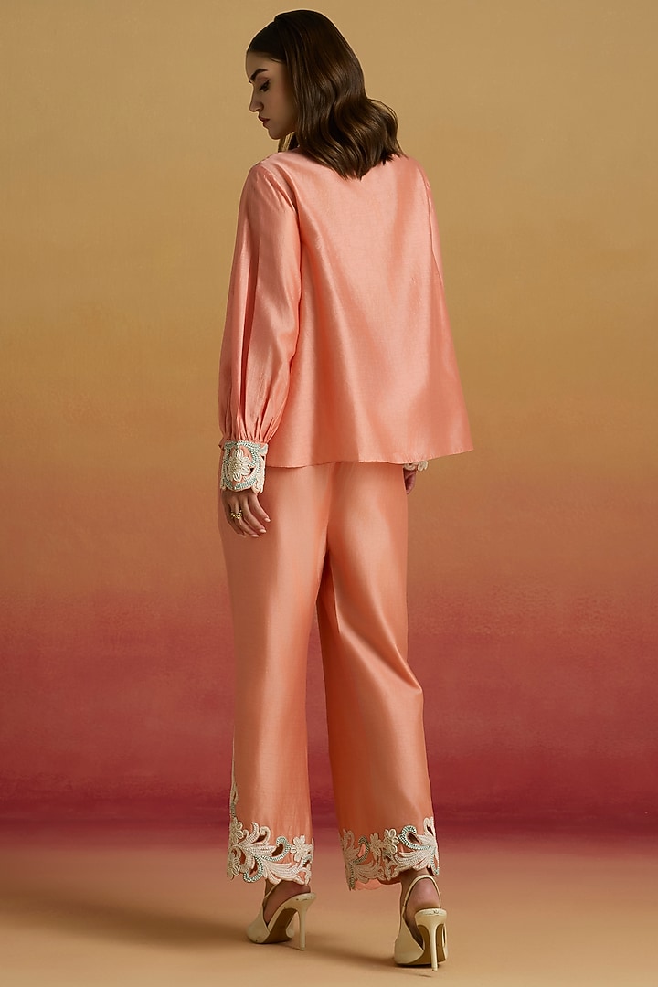 Apricot Chanderi Cord Work Shirt by Chandrima at Pernia's Pop Up Shop