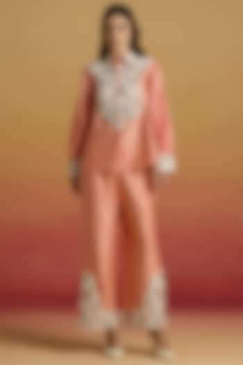 Apricot Chanderi Beadwork Pants by Chandrima at Pernia's Pop Up Shop