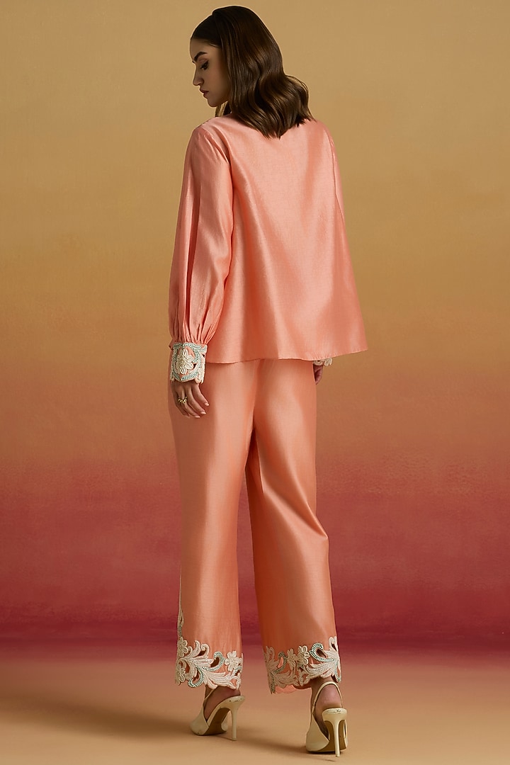 Apricot Chanderi Beadwork Pants by Chandrima at Pernia's Pop Up Shop