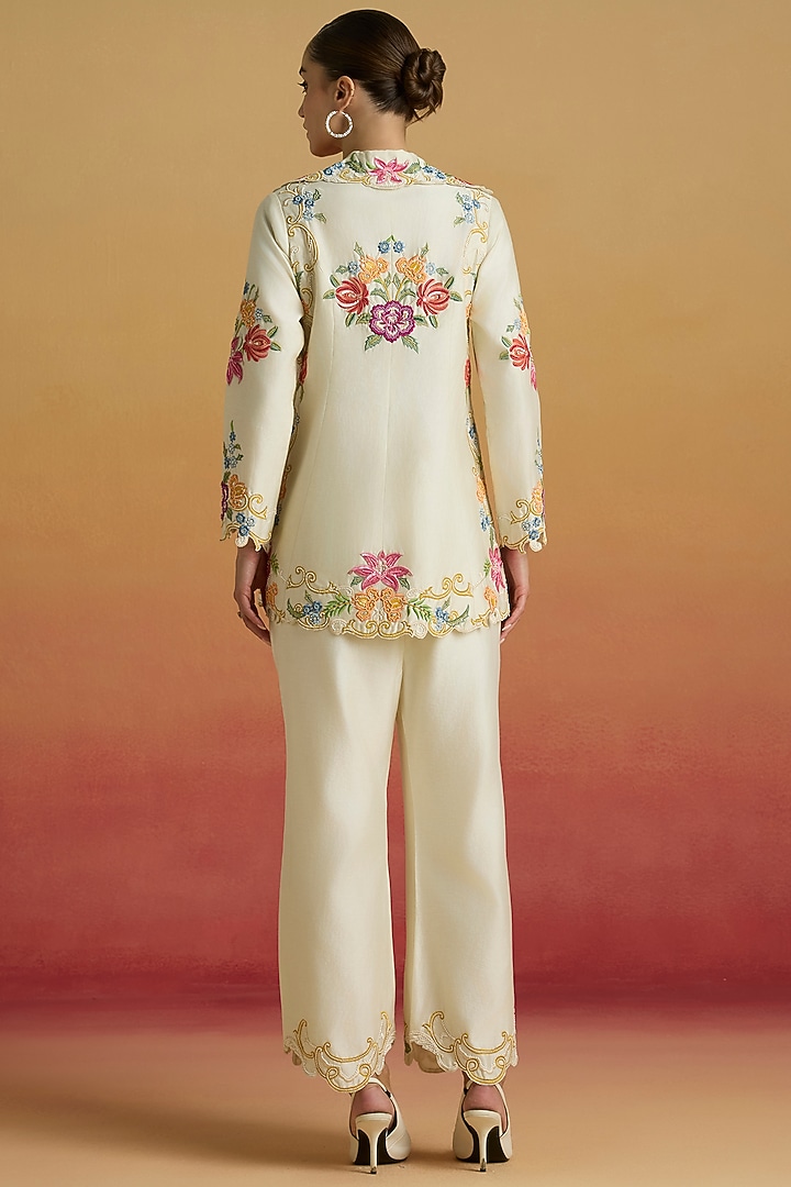 Ivory Chanderi Floral Thread Work Pants by Chandrima at Pernia's Pop Up Shop