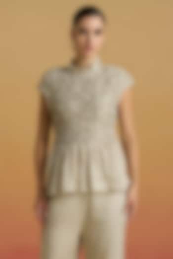 Silver Tissue Beaded Work Smocked Top by Chandrima at Pernia's Pop Up Shop