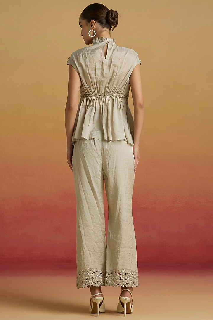 Silver Tissue Beaded Work Smocked Top by Chandrima at Pernia's Pop Up Shop