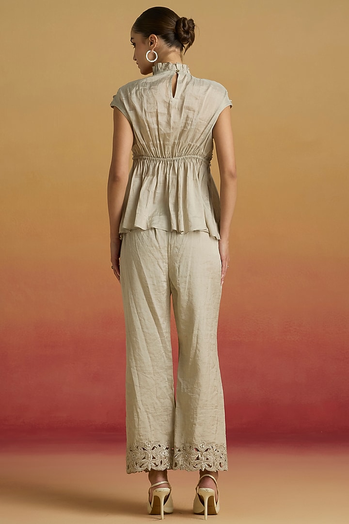Silver Tissue Cutwork Straight Pants by Chandrima at Pernia's Pop Up Shop