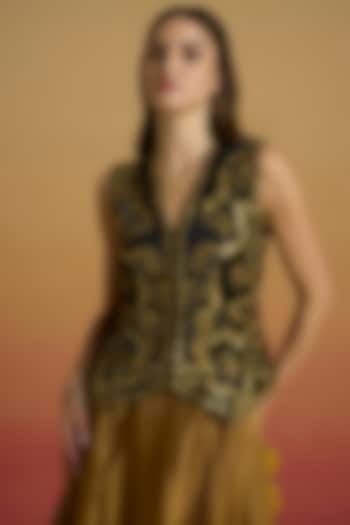 Black Silk Velvet Embellished Waistcoat by Chandrima at Pernia's Pop Up Shop