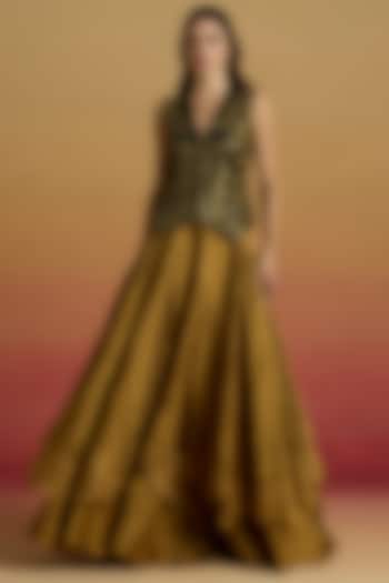 Gold Tissue Cutwork Layered Wedding Lehenga by Chandrima at Pernia's Pop Up Shop