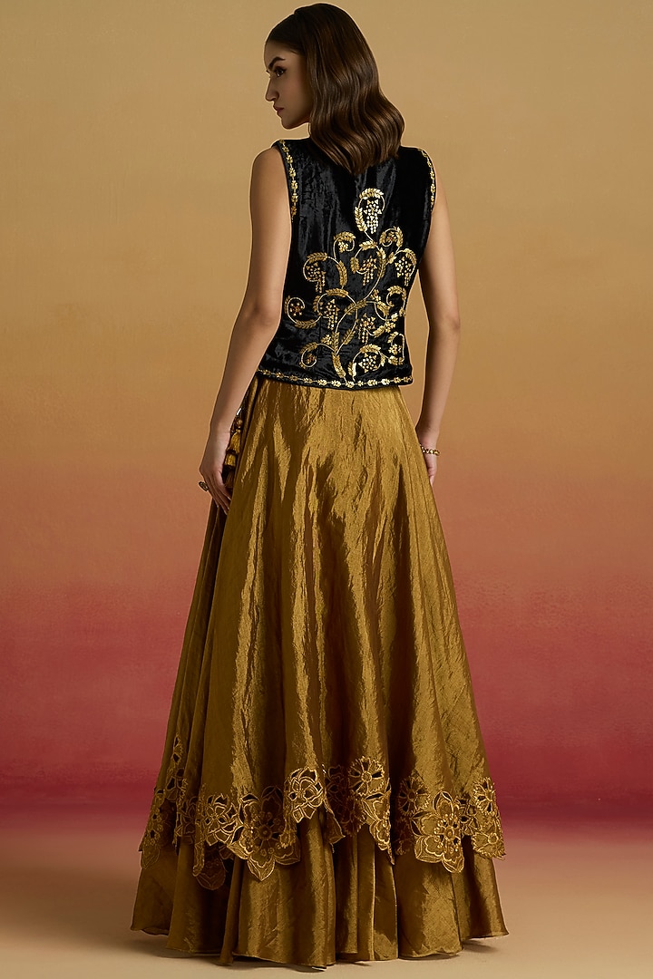 Gold Tissue Cutwork Layered Wedding Lehenga by Chandrima at Pernia's Pop Up Shop