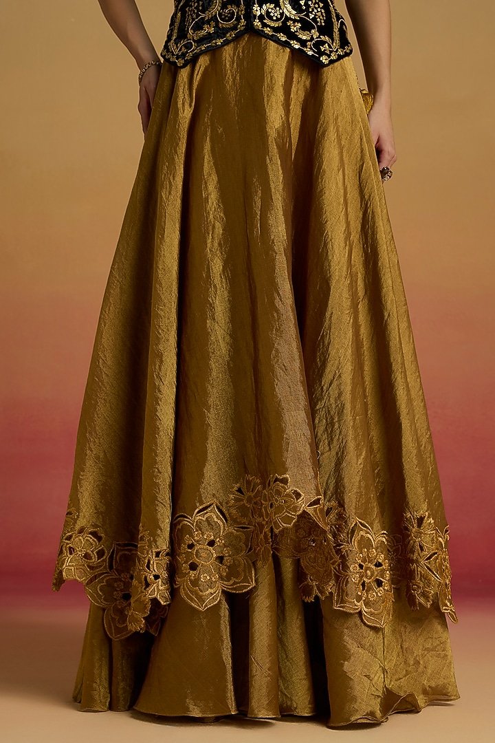 Gold Tissue Cutwork Layered Wedding Lehenga by Chandrima at Pernia's Pop Up Shop