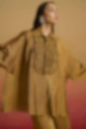Gold Tissue Smocked Shirt by Chandrima at Pernia's Pop Up Shop