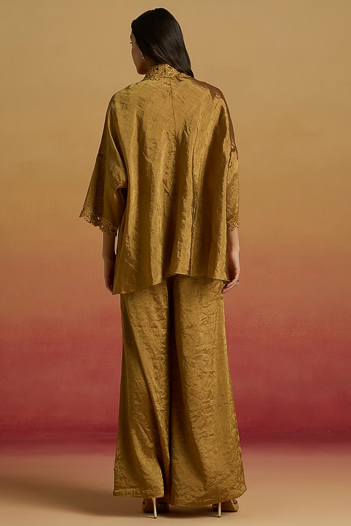 Gold Tissue Smocked Shirt by Chandrima at Pernia's Pop Up Shop