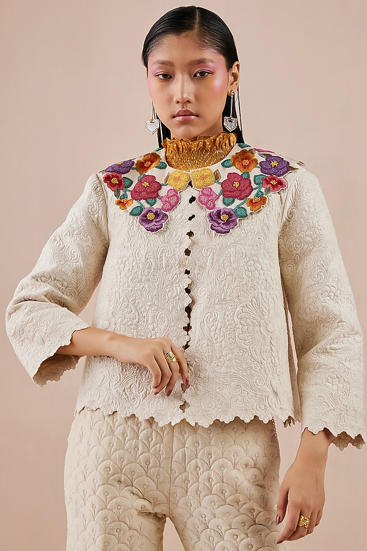 Ivory Chanderi Jacket by Chandrima at Pernia's Pop Up Shop