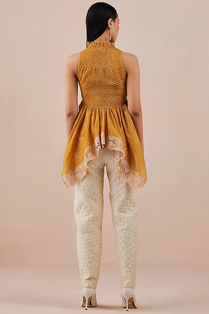 Yellow Chanderi Printed Top by Chandrima at Pernia's Pop Up Shop
