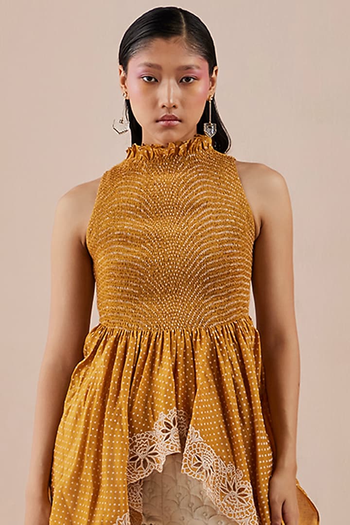 Yellow Chanderi Printed Top by Chandrima at Pernia's Pop Up Shop