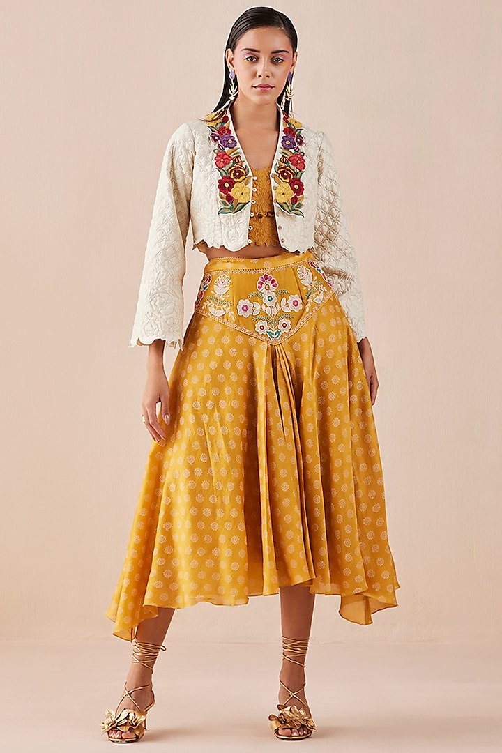 Yellow Printed Skirt by Chandrima