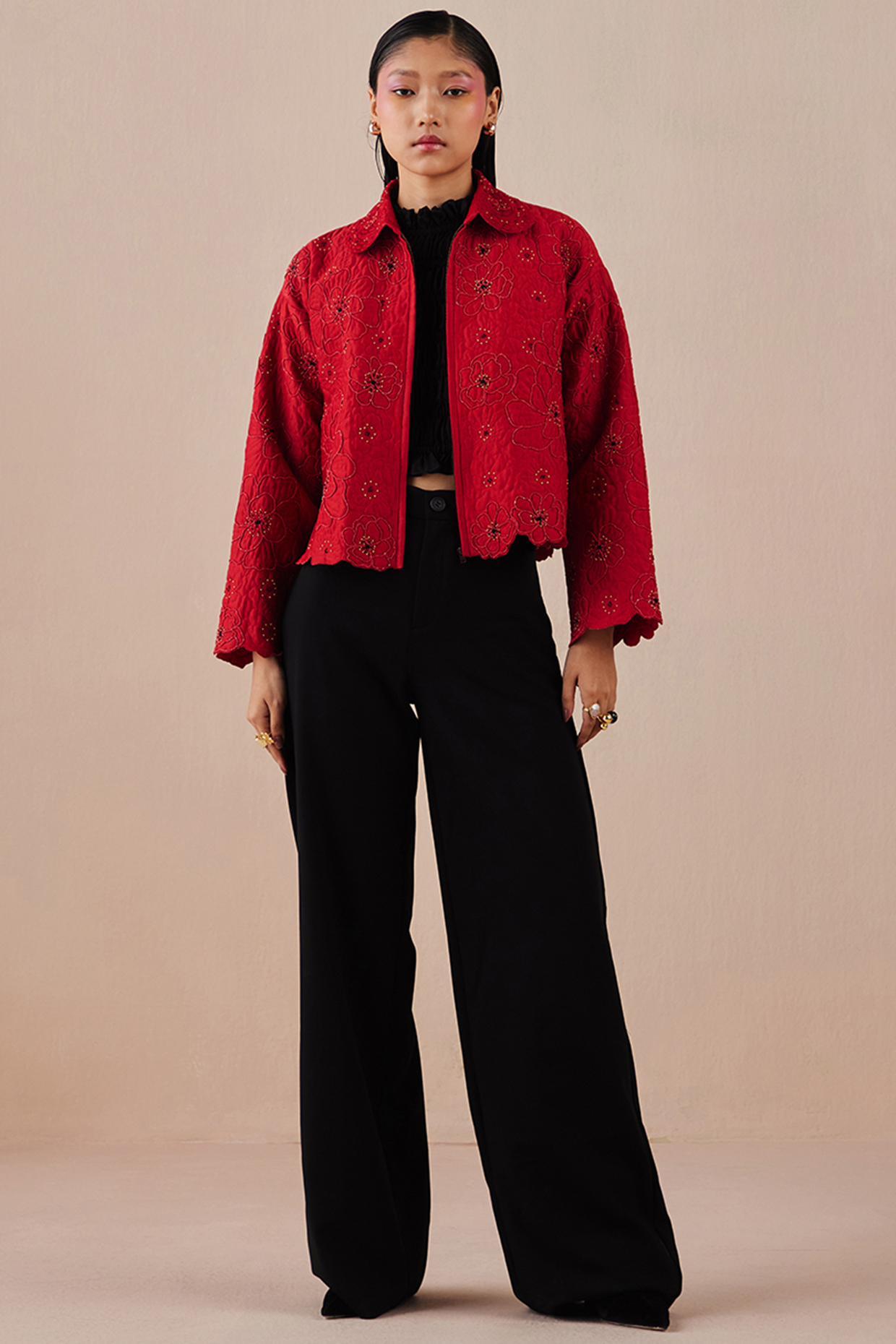 Red Chanderi Jacket by Chandrima at Pernia's Pop Up Shop
