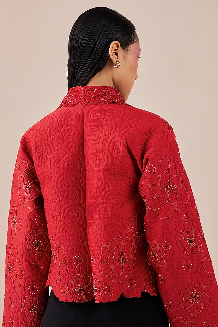 Red Chanderi Jacket by Chandrima at Pernia's Pop Up Shop
