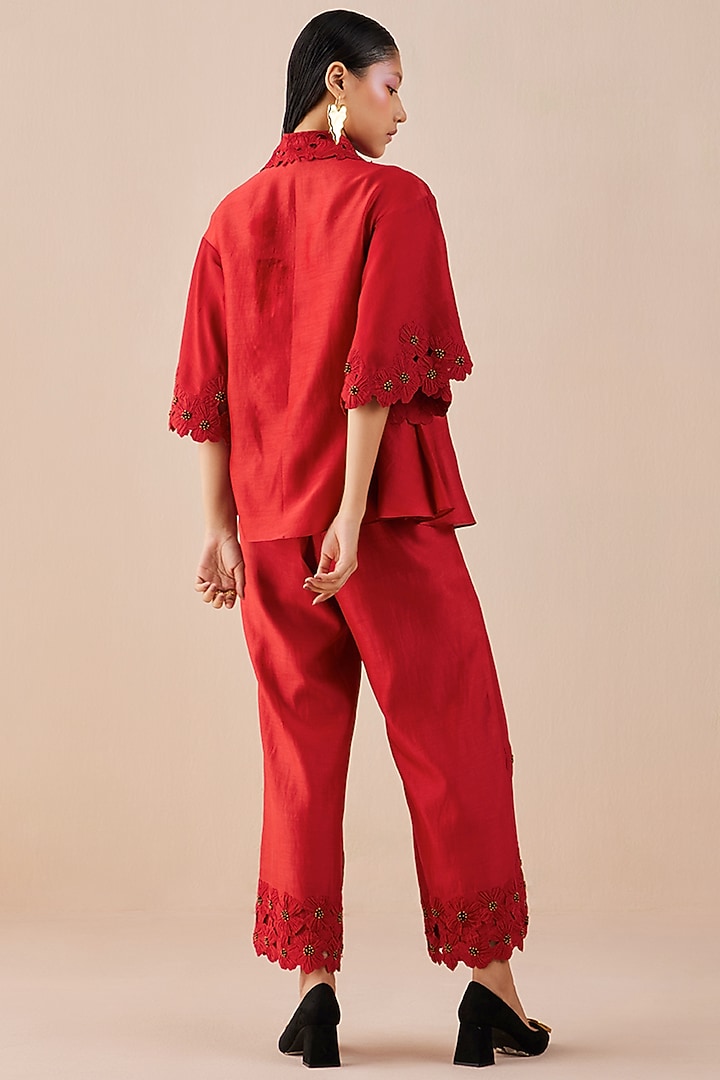 Red Embroidered Shirt by Chandrima at Pernia's Pop Up Shop