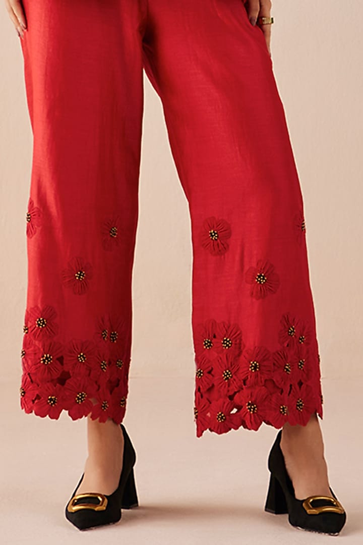 Red Embroidered Shirt by Chandrima at Pernia's Pop Up Shop