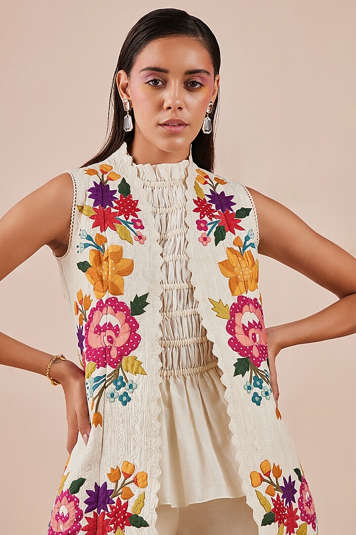 Ivory Embroidered Jacket by Chandrima at Pernia's Pop Up Shop