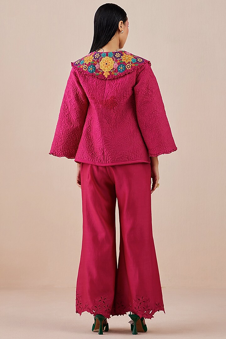 Fuchsia Embroidered Jacket by Chandrima at Pernia's Pop Up Shop