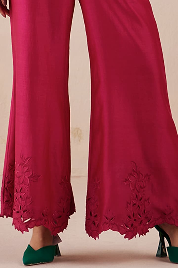 Fuchsia Chanderi Bell Bottom Pants by Chandrima at Pernia's Pop Up Shop