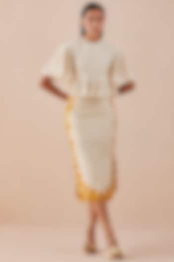 Ivory Chanderi Midi Skirt by Chandrima