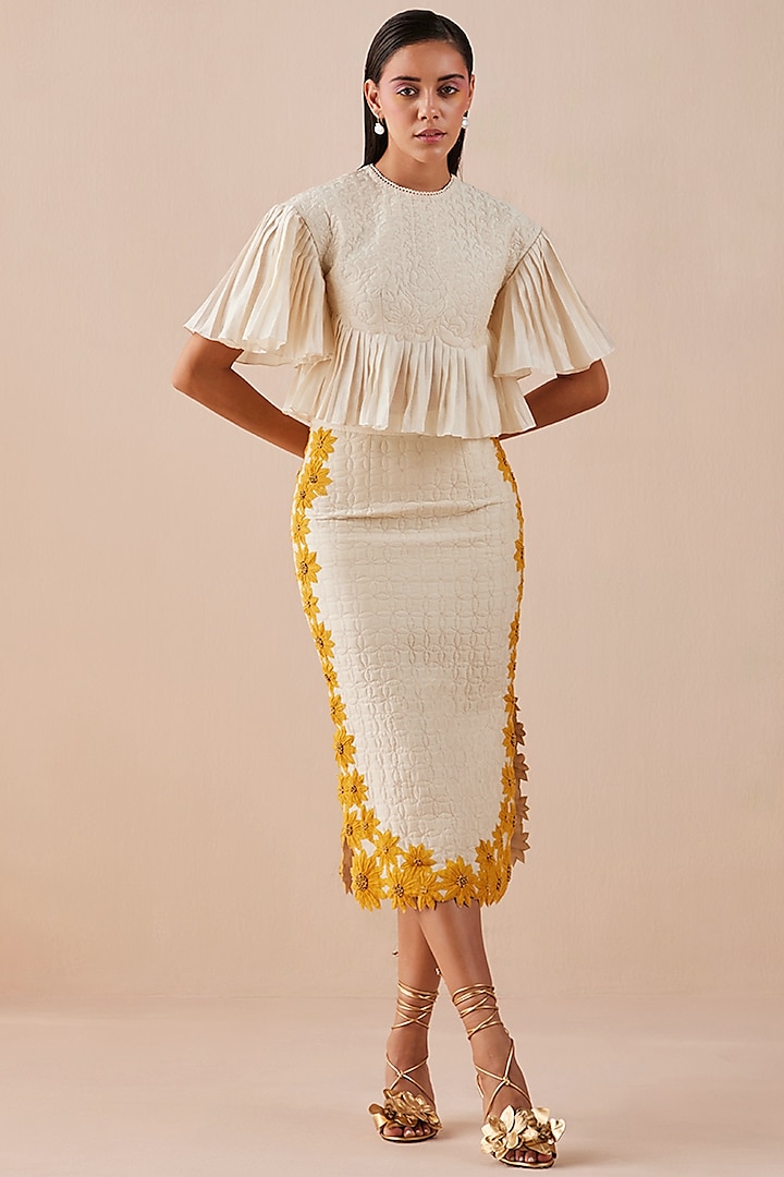 Ivory Chanderi Midi Skirt by Chandrima