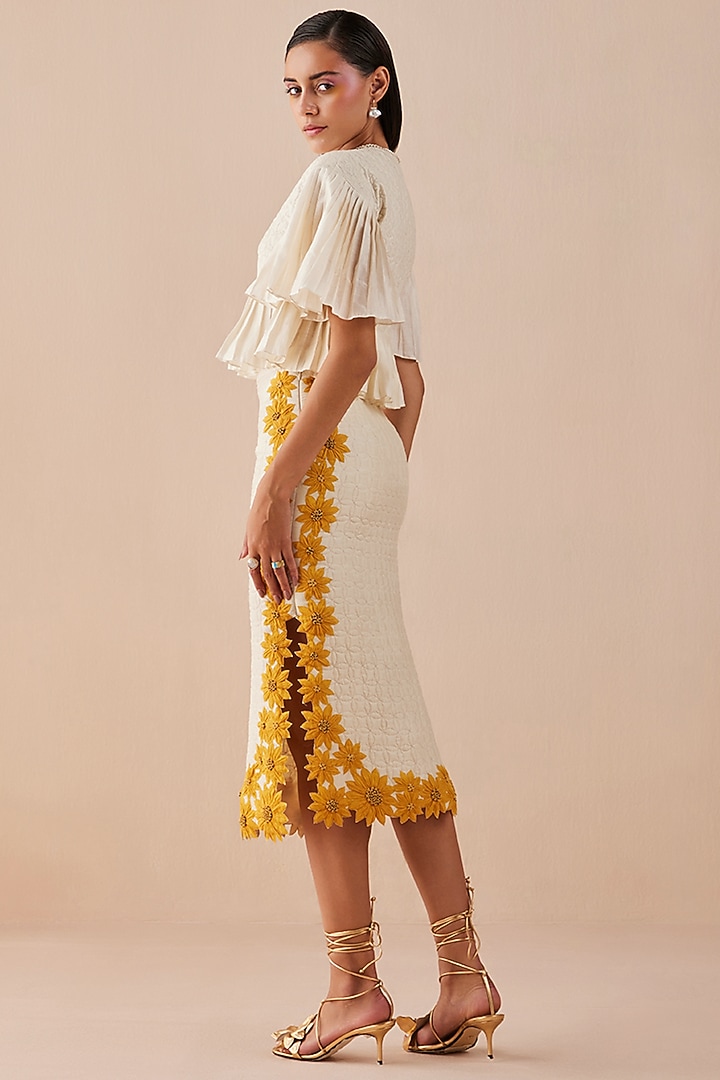 Ivory Chanderi Midi Skirt by Chandrima at Pernia's Pop Up Shop