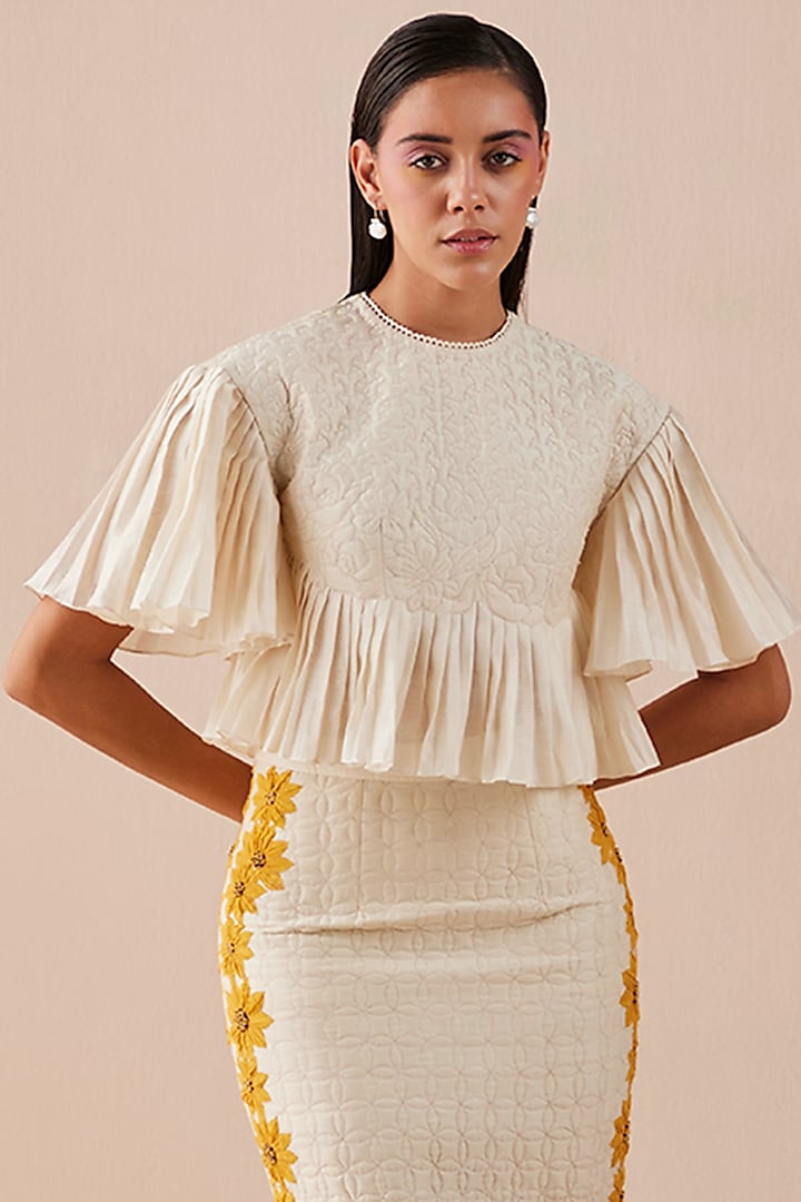 Ivory Chanderi Midi Skirt by Chandrima at Pernia's Pop Up Shop