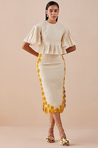 Ivory Chanderi Peplum Top by Chandrima