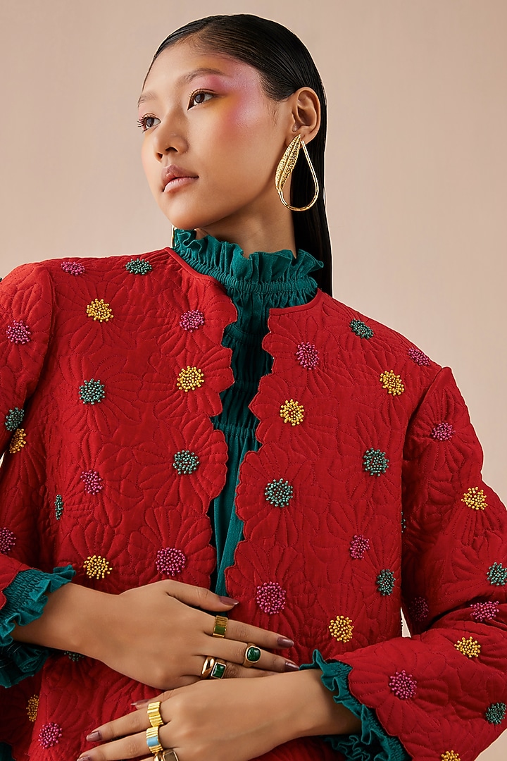 Rust Chanderi Jacket by Chandrima at Pernia's Pop Up Shop