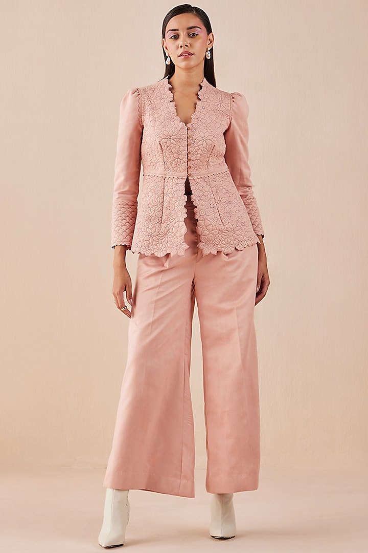 Pink Faux Suede Jacket by Chandrima