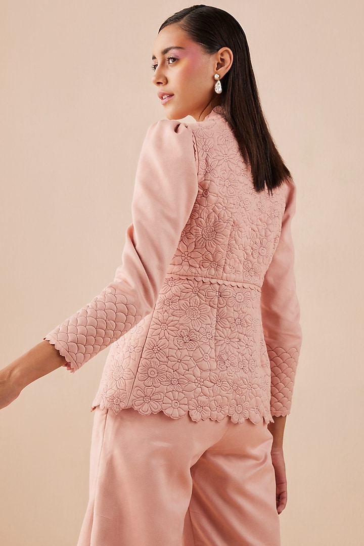 Pink Faux Suede Jacket by Chandrima at Pernia's Pop Up Shop