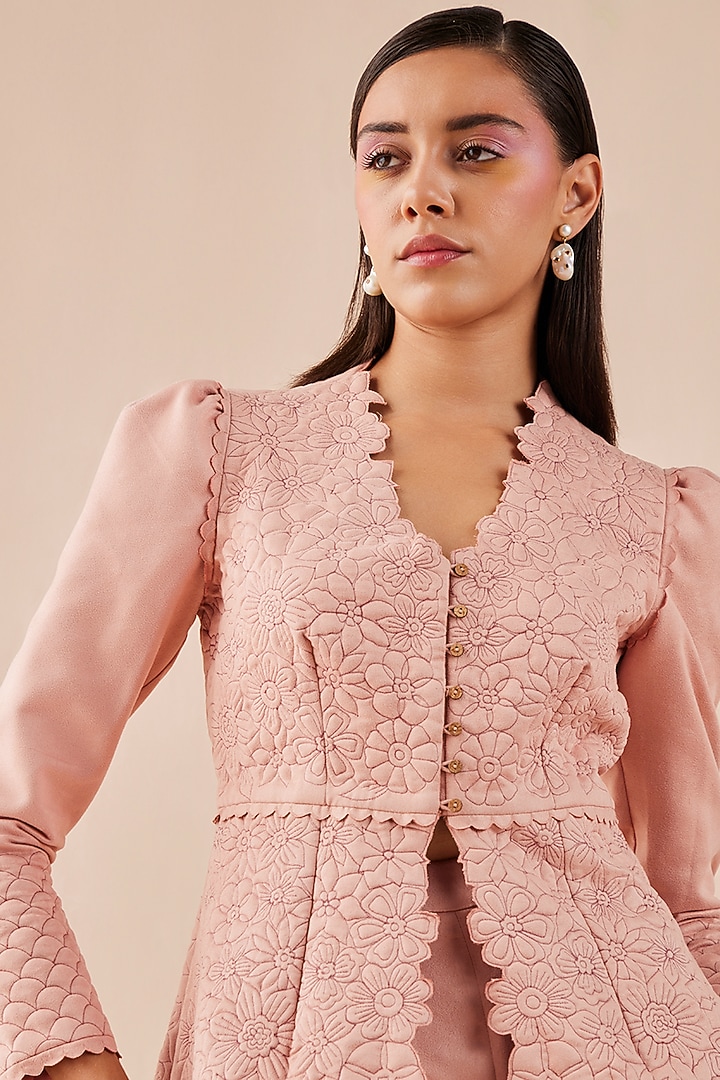 Pink Faux Suede Jacket by Chandrima at Pernia's Pop Up Shop