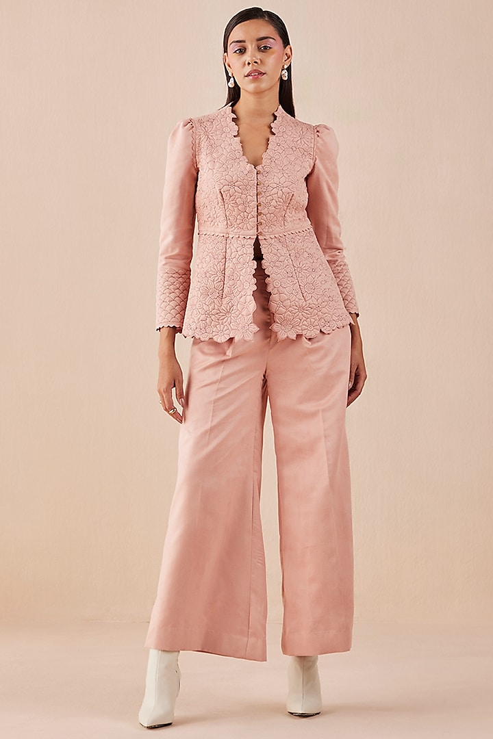 Pink Suede Flared Pants by Chandrima at Pernia's Pop Up Shop