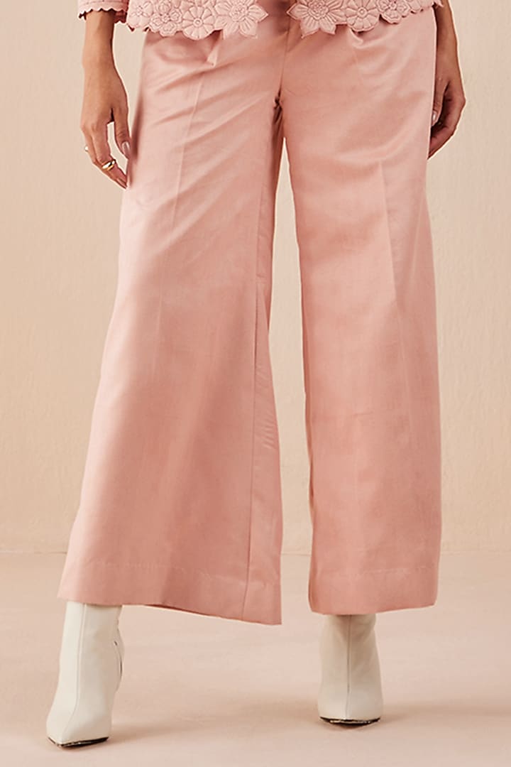 Pink Suede Flared Pants by Chandrima at Pernia's Pop Up Shop