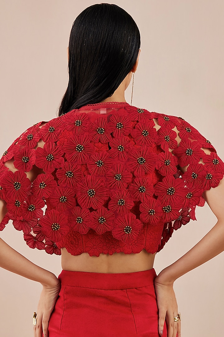 Red Embroidered Cape by Chandrima at Pernia's Pop Up Shop