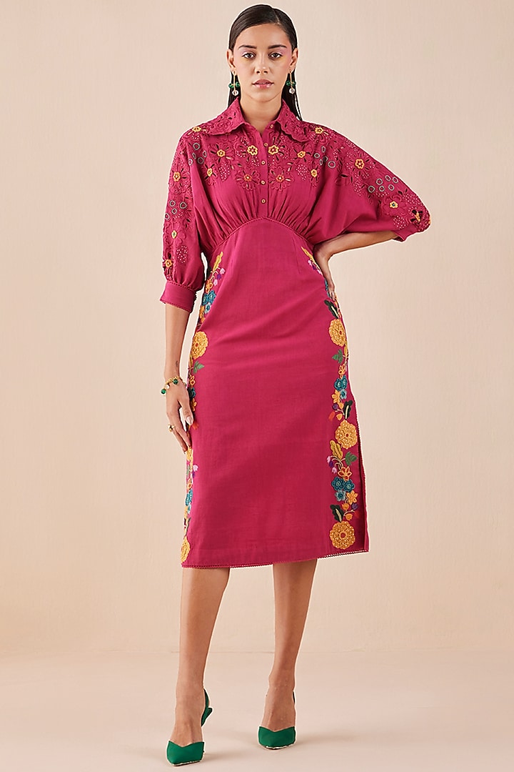 Fuchsia Embroidered Dress by Chandrima