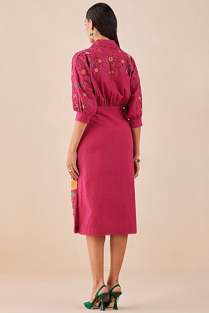 Fuchsia Embroidered Cocktail Dress by Chandrima at Pernia's Pop Up Shop