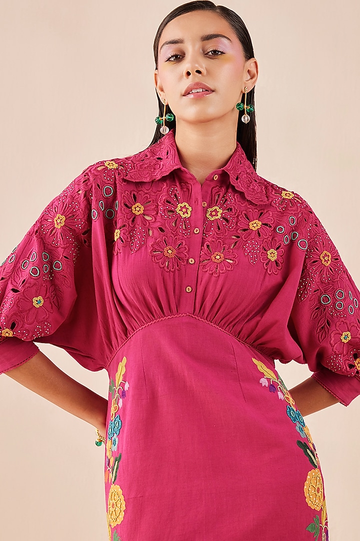 Fuchsia Embroidered Cocktail Dress by Chandrima at Pernia's Pop Up Shop