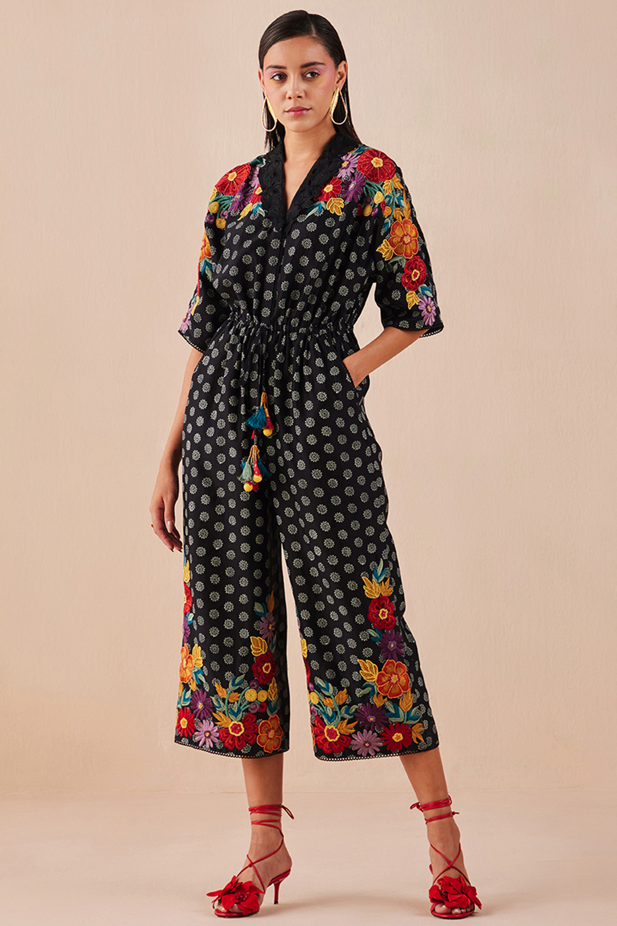 Black Printed Jumpsuit by Chandrima at Pernia's Pop Up Shop