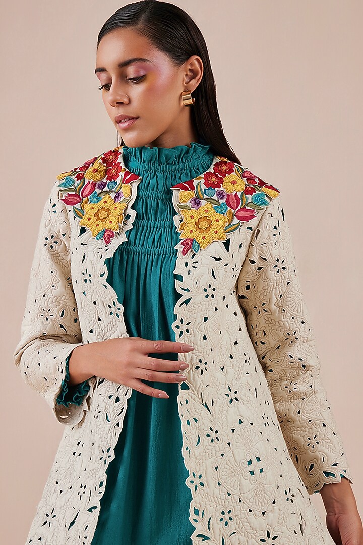 Ivory Embroidered Jacket by Chandrima at Pernia's Pop Up Shop