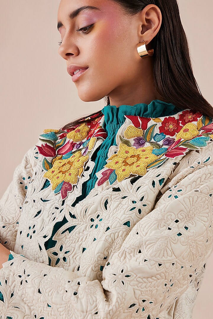 Ivory Embroidered Jacket by Chandrima at Pernia's Pop Up Shop