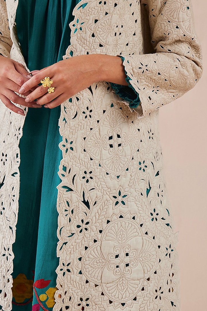 Ivory Embroidered Jacket by Chandrima at Pernia's Pop Up Shop