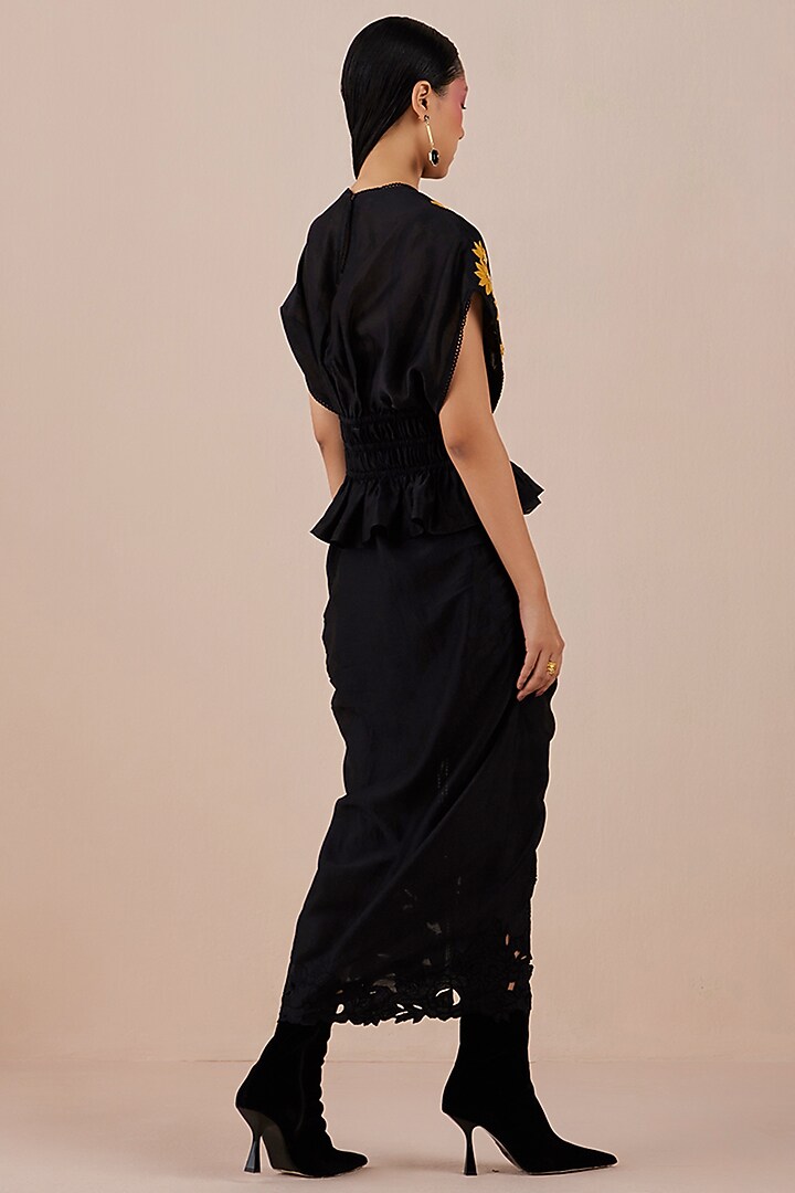 Black Chanderi Embroidered Top by Chandrima at Pernia's Pop Up Shop